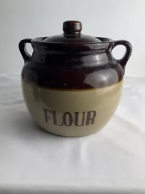 Buy Vintage Monmouth Pottery Stoneware FLOUR Canister Crock Three Tone • 23.97£