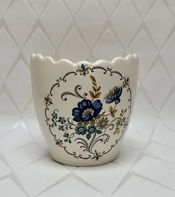 Buy Purbeck Ceramics, Swanage - Vintage Small White Vase/Planter With Blue Flowers  • 9.87£