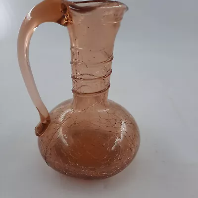 Buy Crackled Glass Fenton Vase Pitcher With Handle Vintage Dusty Rose 4x5.5 Inches • 17.25£