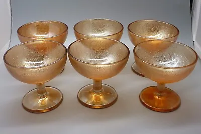 Buy Set Of 6 Vintage Marigold Jeannette Crackle Sherbert / Champagne Carnival Glass • 52.16£