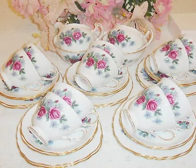 Buy Vintage Staffordshire Bone China Tea Set 34 Pieces 🌸 Pink Cabbage Rose🌸1960s🌸 • 45£