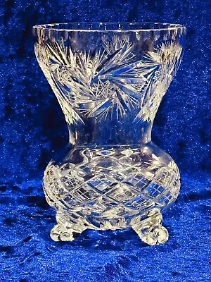 Buy Gloriously Exquisite Vintage Cut Crystal 3 Footed Glass Vase Urn Star Of David • 58£
