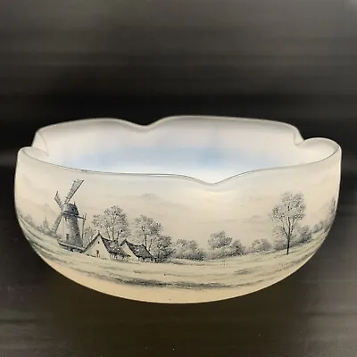 Buy Antique Daum Nancy Art Glass White Opaline Dutch Harbor Windmill Scene Bowl • 1,669.10£