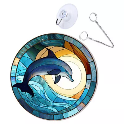 Buy Dolphin Moon Wall Hanging Stained Glass Sun Catcher With Chain • 10.45£
