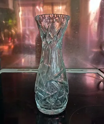 Buy Vintage Heavy Quality Clear Cut Glass Vase 8.25  Starburst Design • 14.99£