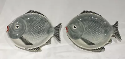 Buy Pair Of Vintage Hand Painted Portuguese Ceramic Fish Plates 20cm X 18 Cm • 15£