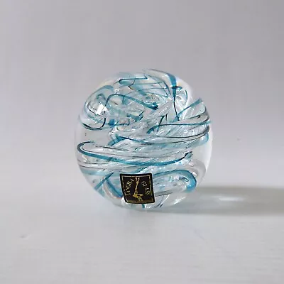 Buy Langham Glass Streamer Art Glass Paperweight Turquoise Blue & Clear Bubble 6.5cm • 18£