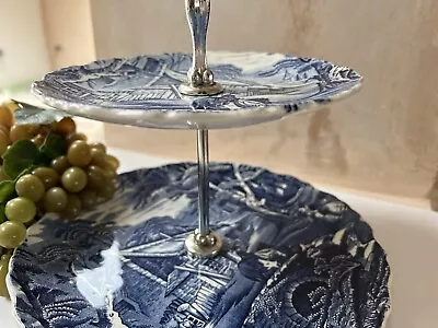Buy Old Foley Staffordshire James Kent Blue & White Cake Sandwich Tier Stand Plates • 15.99£