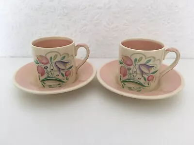 Buy 2 Vintage Susie Cooper Pink Dresden Spray Coffee Cans And Matching Saucers • 14£