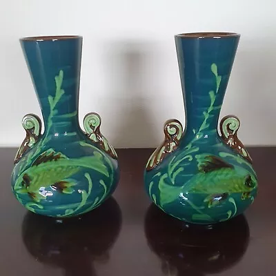 Buy Extremely RARE Pair Of WATCOMBE Torquay Art Nouveau Fish Vases C.1890 • 395£