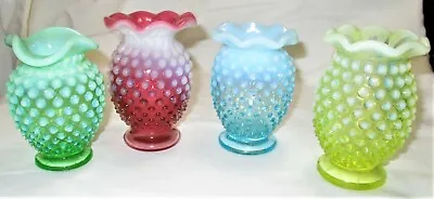 Buy Lot Of 4 Old Fenton Usa Hobnail Opalescent Art Glass Flower Bud Vase Vaseline  • 574.26£