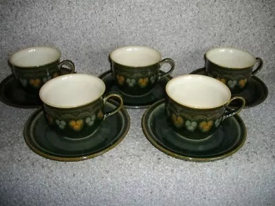 Buy 5 X Denby Fine Stoneware - Oberon Green - Tea Cups & Saucers • 14£