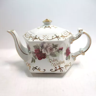 Buy Ellgreave Wood & Sons Ruby Wedding Teapot Genuine Ironstone Floral Rose White • 19.99£