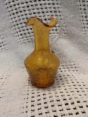 Buy Amber Crackle Glass ~ 5 1/4  Vase ~ Hand Blown • 20.84£
