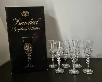 Buy Vintage Pinwheel Bohemia 6x Crystal Champagne Wine Glasses Symphony Collection • 60£