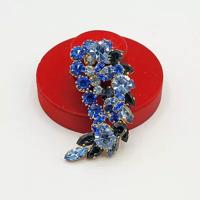 Buy Vtg Brooch Pin Austria Blue Rhinestones Layered 3D Stemmed Wire Jewelry • 87.57£