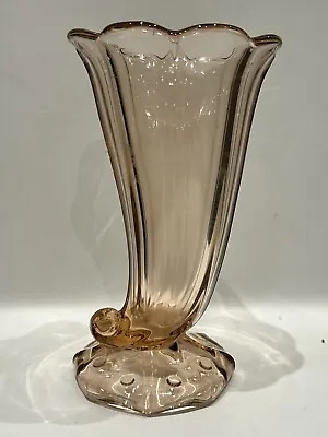 Buy Art Deco 1930’s Stolzle Glass,Pink Glass Cornucopia 8.3/8” High Vase.H.Hu(c2) • 25£