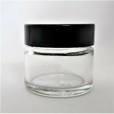 Buy Round Jars Clear Glass Mini Cosmetic Ointment 15ml With Black Lid • 7.95£