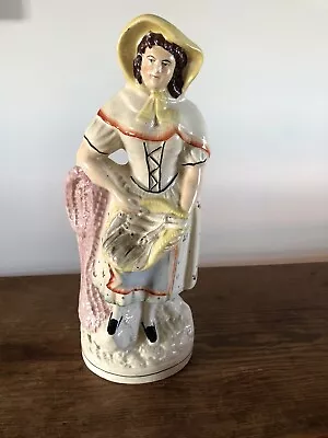 Buy Antique Staffordshire Glazed Figure Of A Lady With A Basket Of Fish C:-1840s • 30£