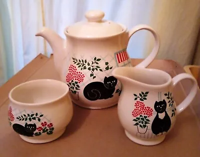 Buy Vintage Sadler Black Cat English Pottery Tea Pot, Milk Jug And Sugar Bowl • 20£