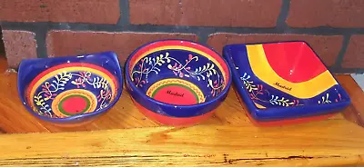 Buy Set Of 3 Del Rio Salado Bowls Salsa Relish Ceramic Hand Painted Multicolor EUC • 33.62£