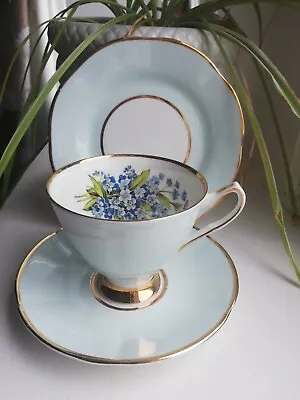 Buy Vintage Bone China Clare Trio Tea Cup Saucer Side Plate Blue Floral Gold • 14£