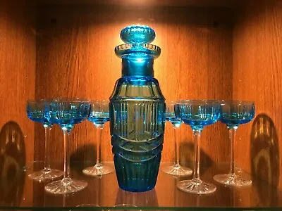 Buy Antique 1930s Art Deco Glass Cocktail Shaker Set John Walsh Walsh Electric Blue  • 1,000£