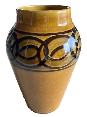 Buy Vintage Brigham Pottery Made In Devon England Gold With Brown Swirls 8 In. Tall • 17.29£
