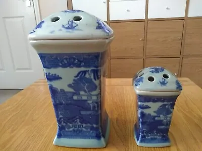 Buy Pair Of Staffordshire Victoria Ware Ironstone Willow Bowl Vases/Incense Burners • 29.99£