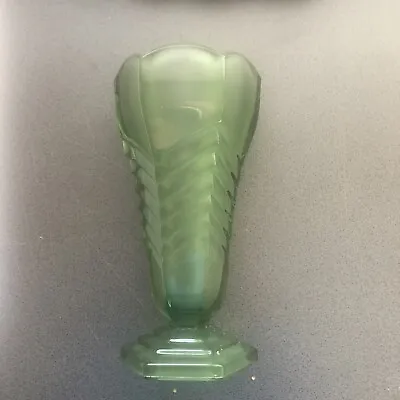 Buy Rare Antique Vintage Art Deco Davidson Frosted Green Glass Chevron Vase • 15£