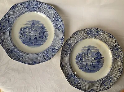 Buy Two Rare John Ridgway Antique Ironstone Blue & White Dinner Plates, University  • 29.88£