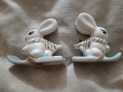 Buy Skiing Rabbit's Salt & Pepper Pots Snub Nose Sylvac Style ? With Cork Stoppers! • 7.99£