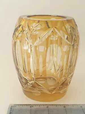 Buy Vintage Small Yellow Cut To Clear Bohemian Glass Vase • 15£