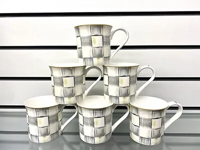 Buy Grey Check Coffee Mug Set Of 6 Tea Coffee Fine Bone China • 49.99£