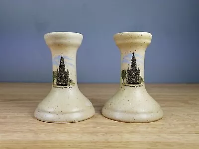 Buy Pair Of French Pottery Candlestick Holders With Chateauneuf Sur Cher Design • 7.50£