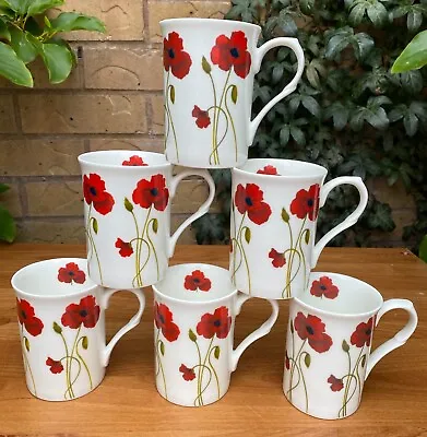 Buy Poppy Stem Mugs Set Of 6 Fine Bone China Castle Shape • 23.99£