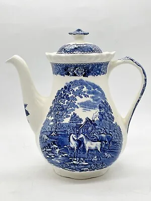 Buy Vintage Adams Teapot / Coffee Pot Blue And White English Scene Transferware • 26.99£