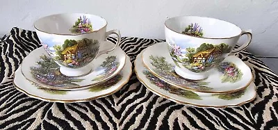 Buy 2 Stunning Vintage Royal Vale Country Cottage Bone China Afternoon Tea Trios • 1.20£