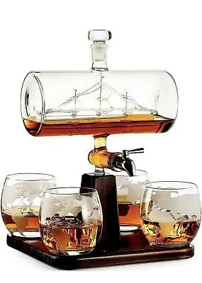 Buy The Wine Savant Ship Whiskey And Wine Decanter 1000ml With 4 Glasses • 48.26£