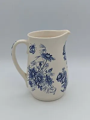 Buy Antique NORSK Egersunds Norwegian Transferware Floral Blue Pitcher Vase • 65.29£