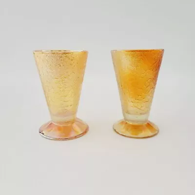 Buy Jeannette Marigold Carnival Glass Tumblers (2), Crackle Glass C. 1930s Drinkware • 13.45£