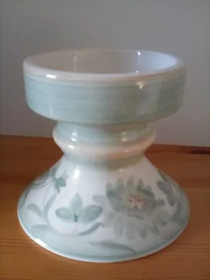 Buy Jersey Pottery Candle Holder, Pale Green Floral Pattern, Very Good Condition. • 3.50£