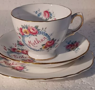 Buy Vintage Royal Vale Mother Trio Tea Cup Saucer Side Plate Floral Bone China Set • 9.99£