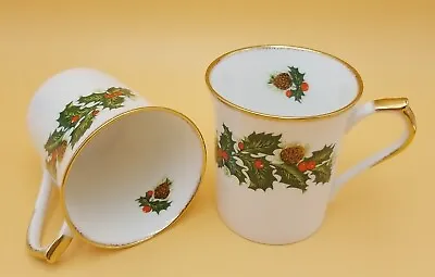 Buy 2 Vintage ROSINA QUEEN'S English Bone China Coffee / Tea Cups Mugs YULETIDE • 14.13£