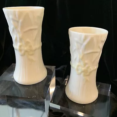 Buy Lot Of 2 Vintage Belleek Irish Bud Vase Ivory Porcelain Wheat Sheaf Yellow Bows • 27.81£