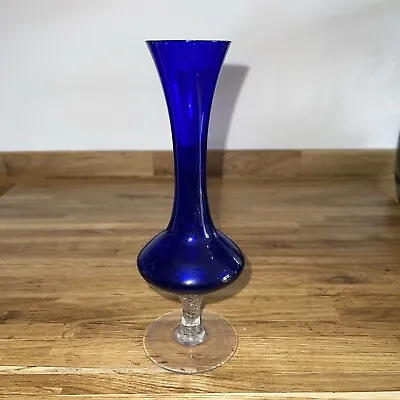 Buy Vintage Cobalt Blue Glass Bud Stem Vase Swirl Foot Pedestal Retro 60s 70s Italy • 9.80£