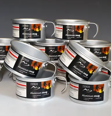 Buy 3x Tesco Lightweight Aluminium Mugs / Cups - Army Camping Catering Nato Festival • 7.99£