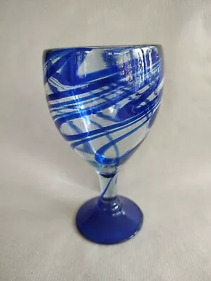 Buy Mexican Cobalt Blue Swirl Recycled Glass Wine Goblet 7.25  Tall • 15£
