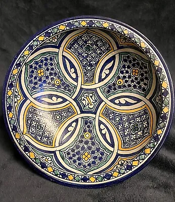 Buy Antique Moroccan Fez Polychrome Pottery Art Wall Art Bowl 12.25”D  C-1920s • 564.49£