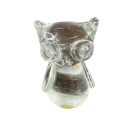 Buy Vintage Clear Art Glass Owl Figurine Or Paperweight With Big Large Eyes 4  T • 13.28£